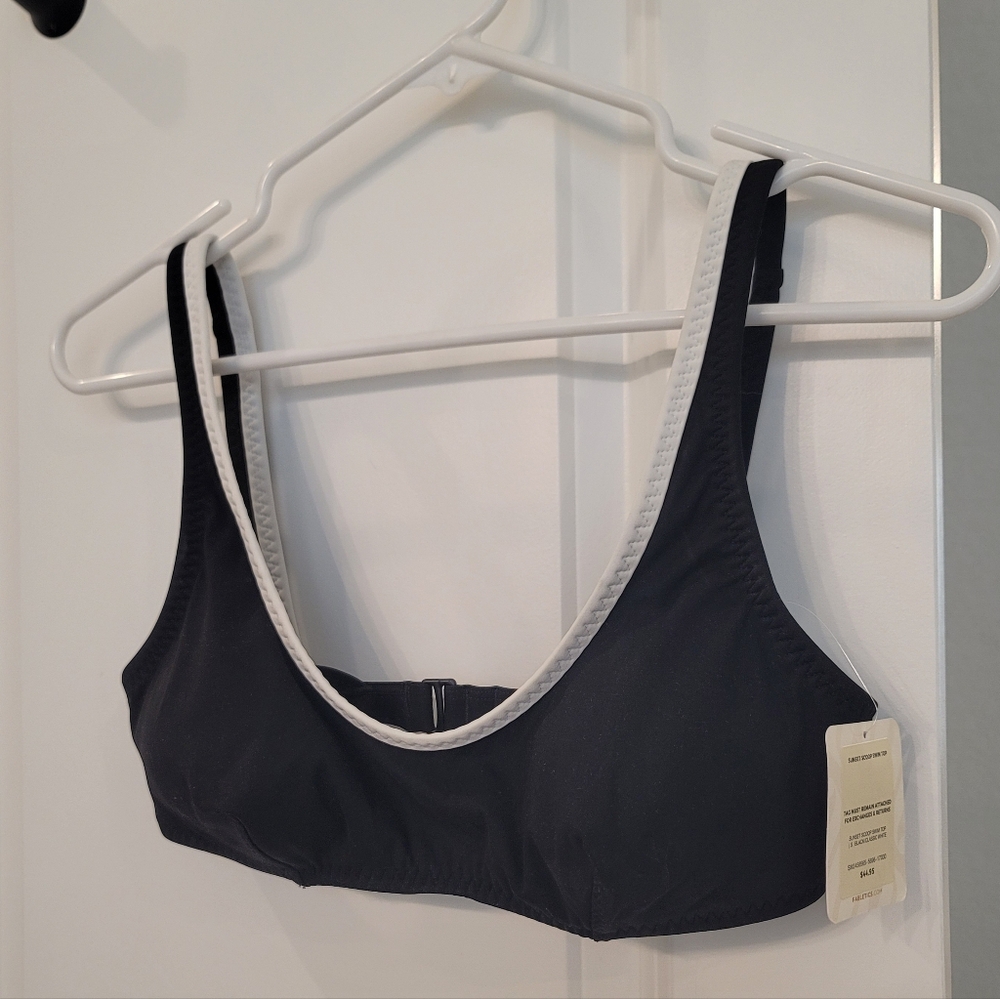 Fabletics Scoop Bikini Top Black and White-Small- NWT
